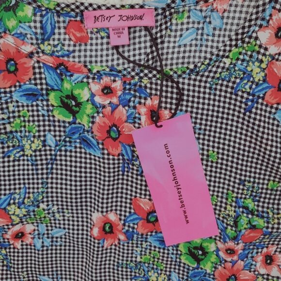 Betsey Johnson Vintage Gingham Floral Tie Back Kimono Raglan Sleeved Top- NWT - Picture 9 of 15